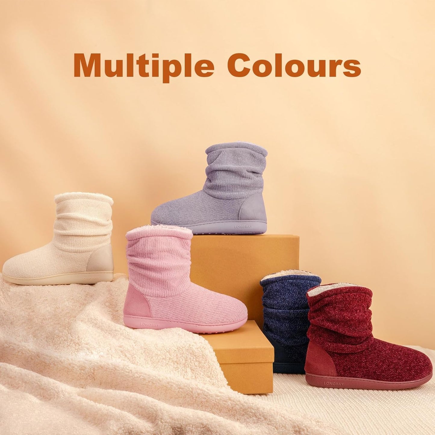 Women'S Chenille Knit Bootie Slippers Cute Plush Fleece Memory Foam House Shoes