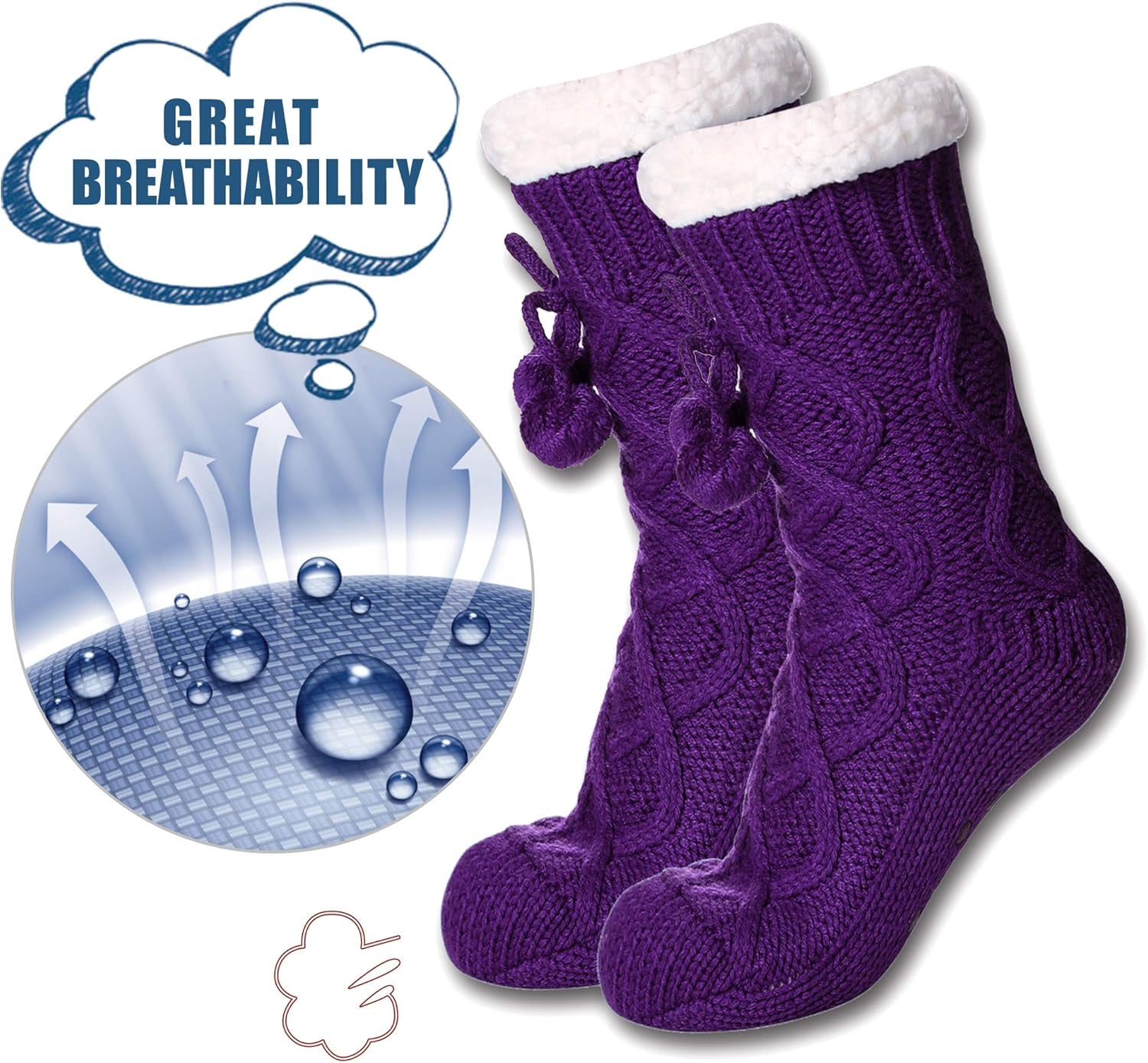 Womens Non Slip Slipper Socks Winter Warm Soft Cozy Fuzzy Fleece-Lined Grippers Home Socks
